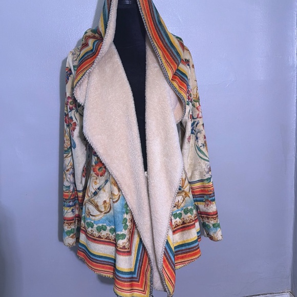 NWT Johnny Was Felix Cozy Sherpa Topper Hoodie Jacket Floral Southwest Dessert L - Picture 5 of 10